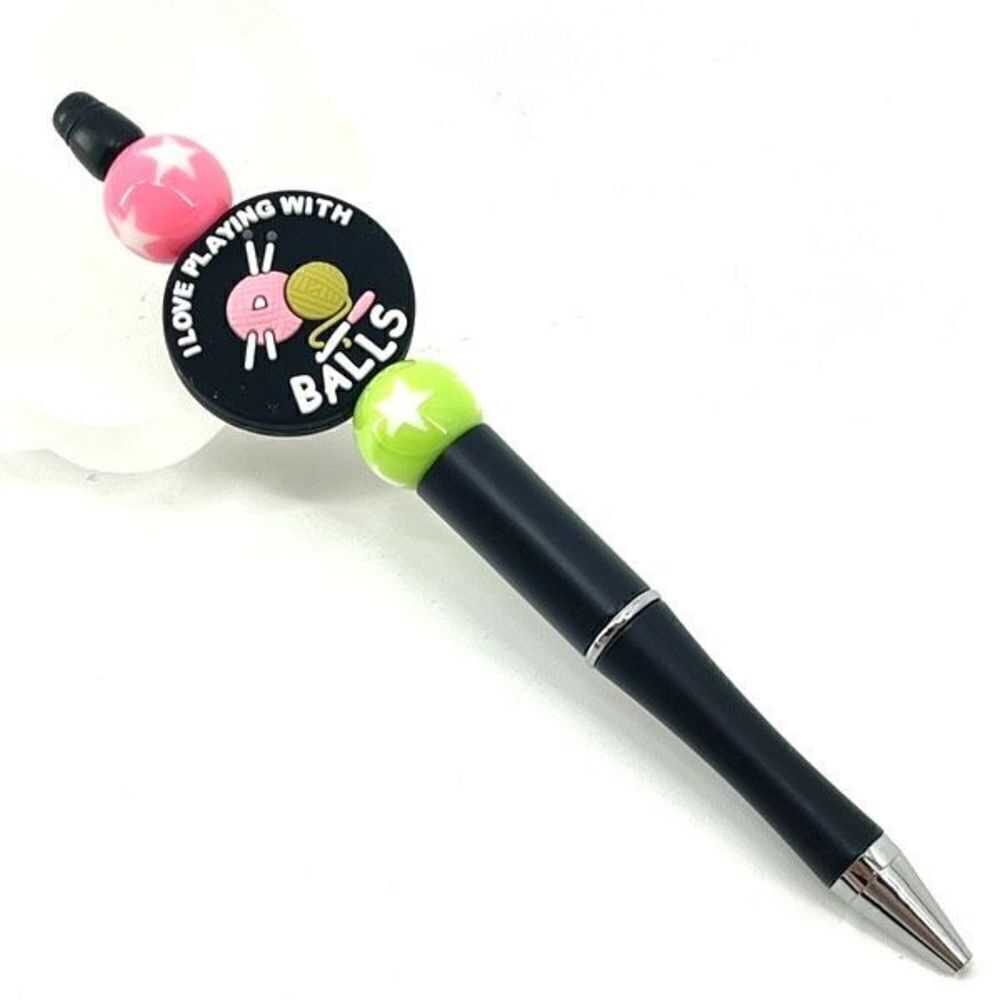 I love playing with balls yarn crochet knit handmade pen NEW beads rhinestone bl